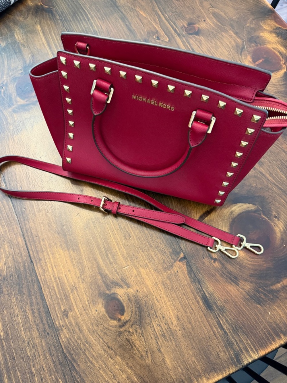 Michael Kors Selma Medium Studded Saffiano Leather Satchel - Picture 10 of 12